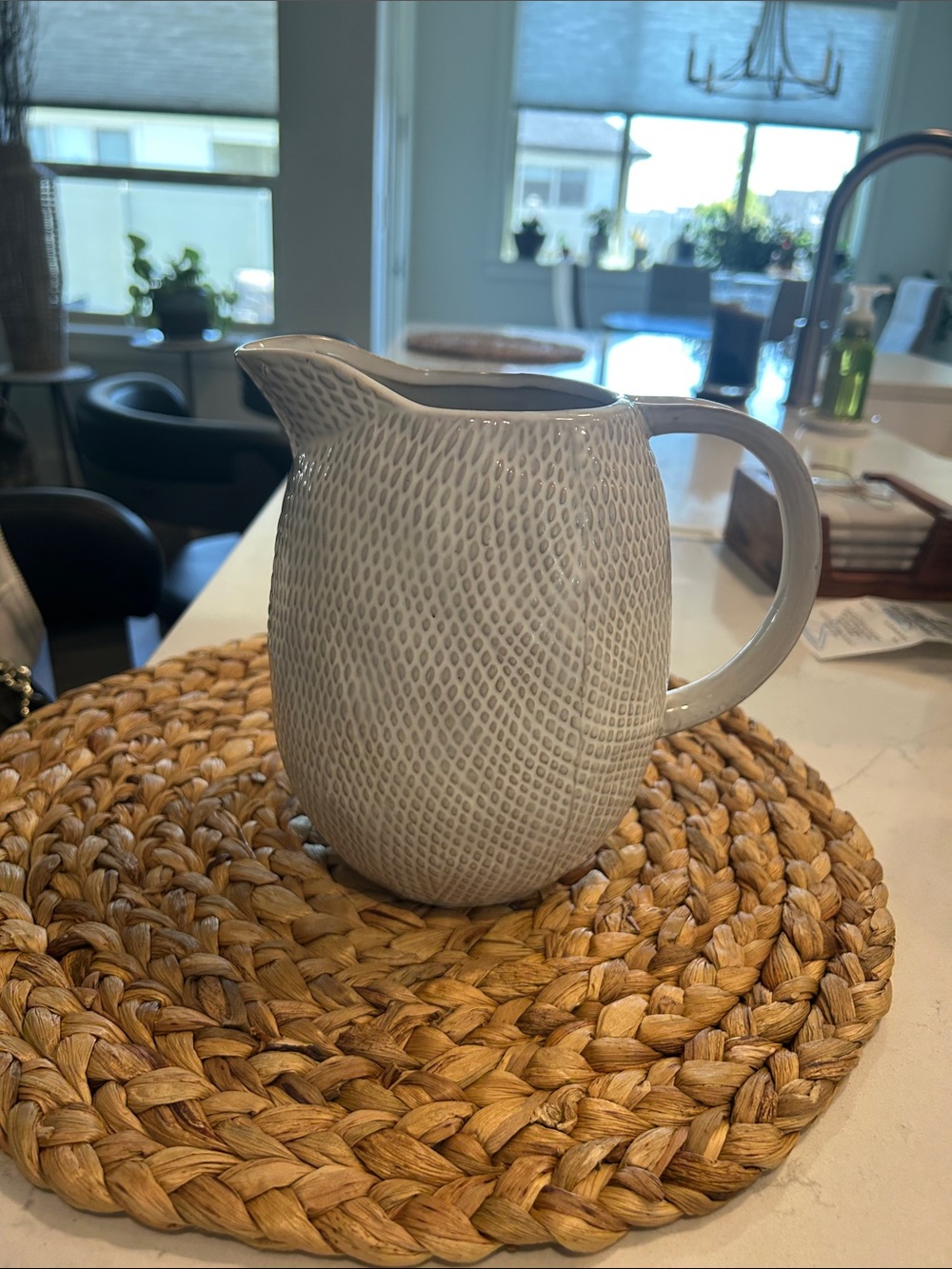 Source Unknown Cream Textured Ceramic Pitcher
